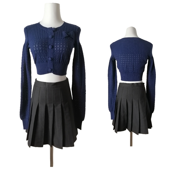 💧 vintage navy blue hollow long-sleeved cardigan - Picture 7 of 7